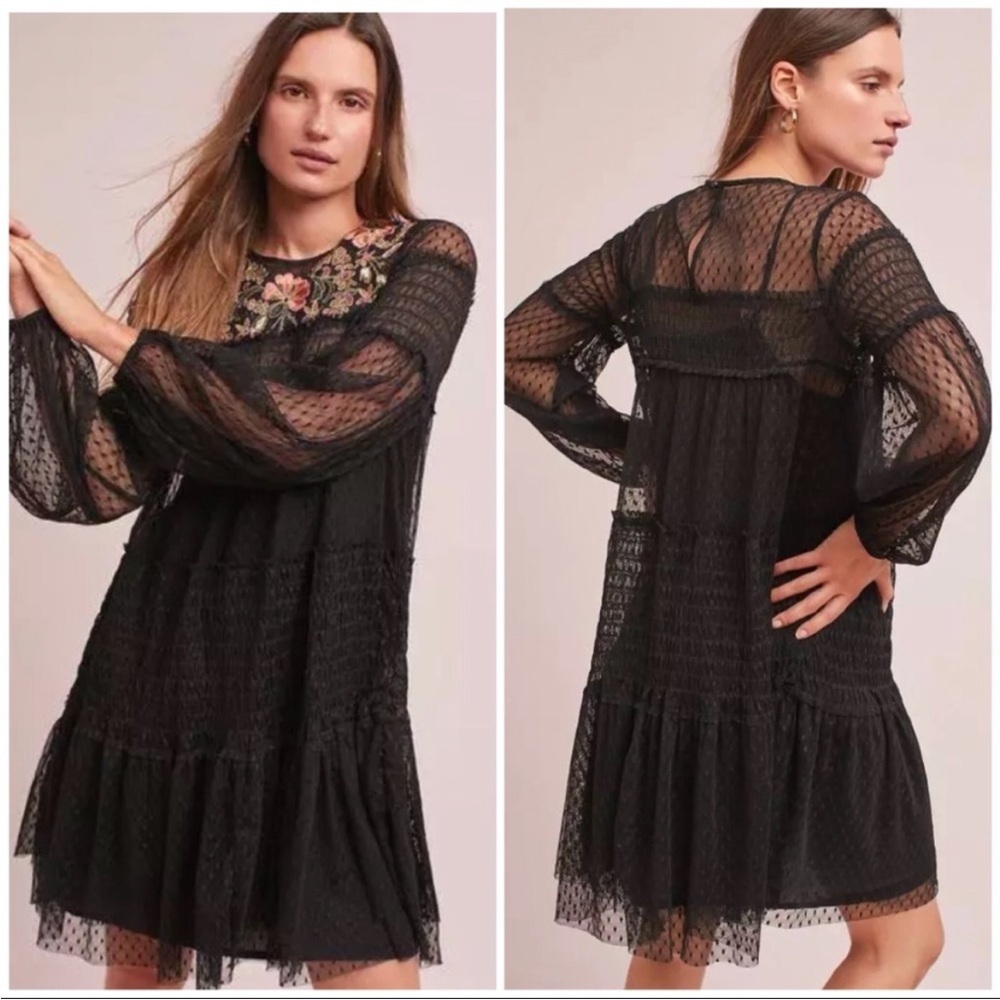 NWT Anthropologie Maeve Samara Mesh Tunic Dress in Black Sz S